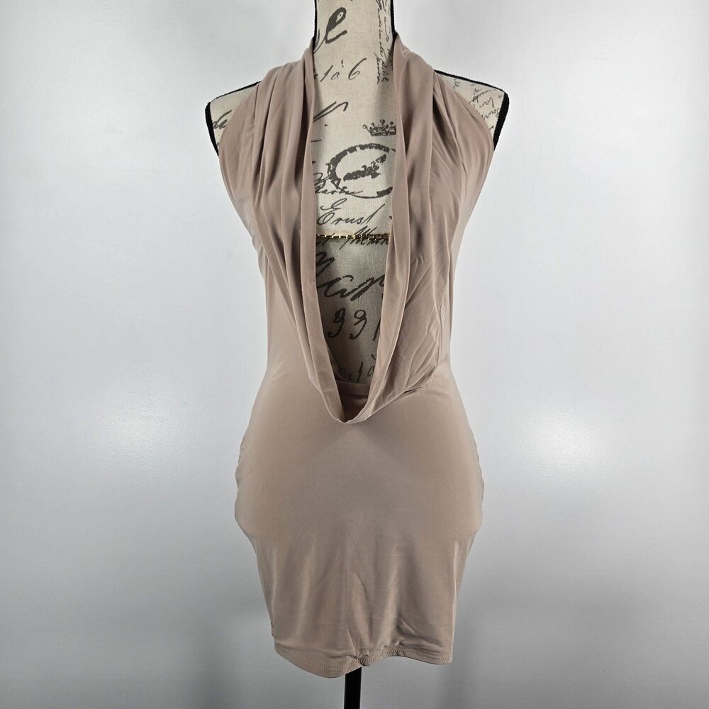 Pretty Little Thing Size‎ 8 Stone Slinky Cowl Chain Detail Bodycon Dress NWT